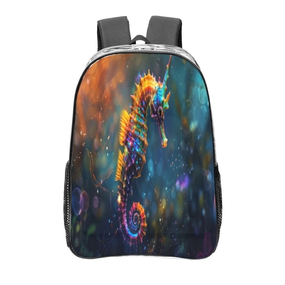 Kdxio Neon Seahorse Underwater Realm Clear Backpack, Transparent Bookbag for School for Women Men, Capacity Clear Bag for College, Travel