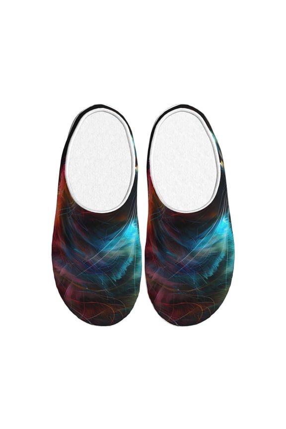 Neon Spectrum Cat Portrait Women's Men's Slippers Plush Slip-On House Slipper for Winter Indoor Soft Cushion Non-slip Fluffy Slides Slippers-11