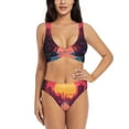 thumbnail image 1 of Kdxio Neon Sunset Cyberpunk Cityscape Print Women's 2 Piece High Waisted Wrap Spaghetti Strap Summer Swimsuit Bikini Set-Large, 1 of 5