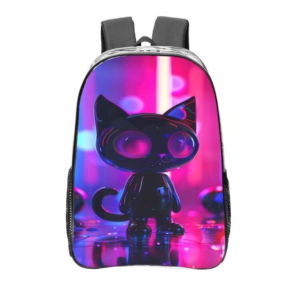 Kdxio Neon Toy Cat Reflections Clear Backpack, Transparent Bookbag for School for Women Men, Capacity Clear Bag for College, Travel