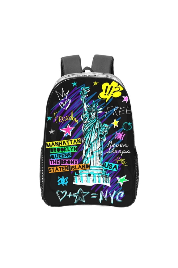 New York City Clear Backpack, Transparent Bookbag for School for Women Men, Capacity Clear Bag for College, Travel