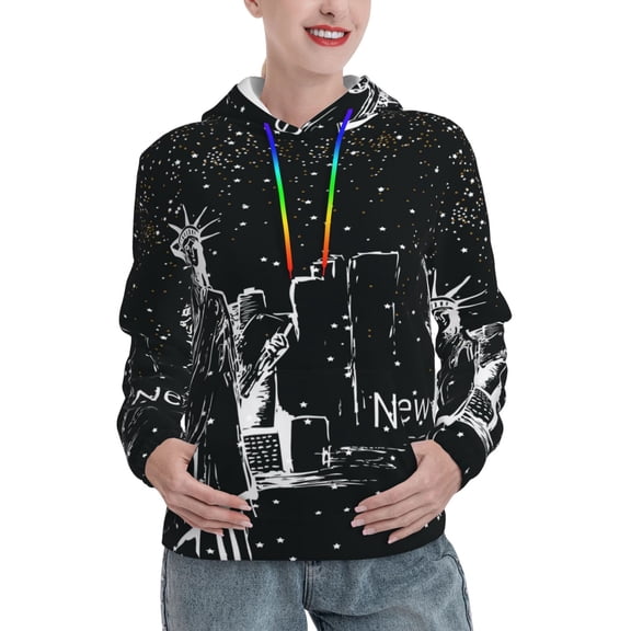 Kdxio New York City1 Print Womens Oversized Hoodies Sweatshirts Hooded Pullover Tops Sweaters Casual-XX-Large