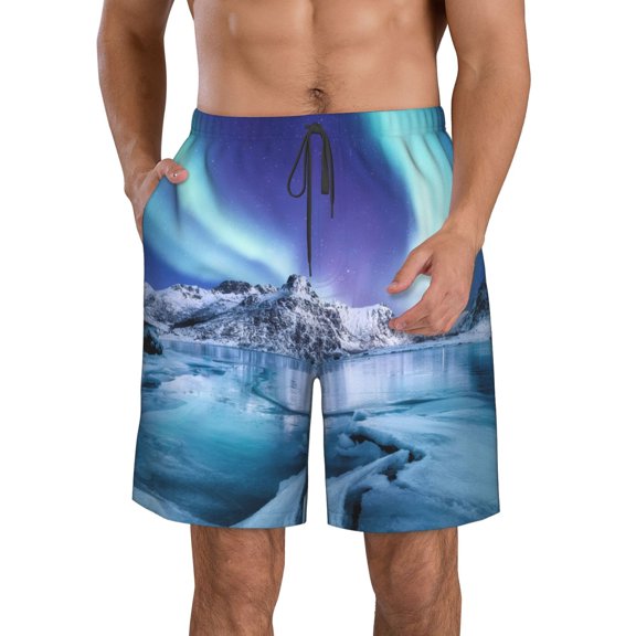 Kdxio Night At Lake Aurora 1 Pattern Mens Casual Shorts - Drawstring Summer Beach Sports Shorts for Men