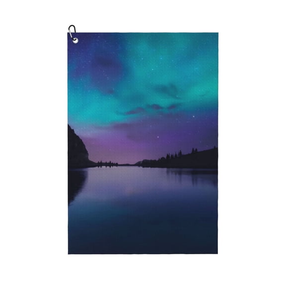Kdxio Night At Lake Aurora Pattern Golf Towel (24" X 16") with Carabiner Clip - The Convenient Golf Cleaning Towel
