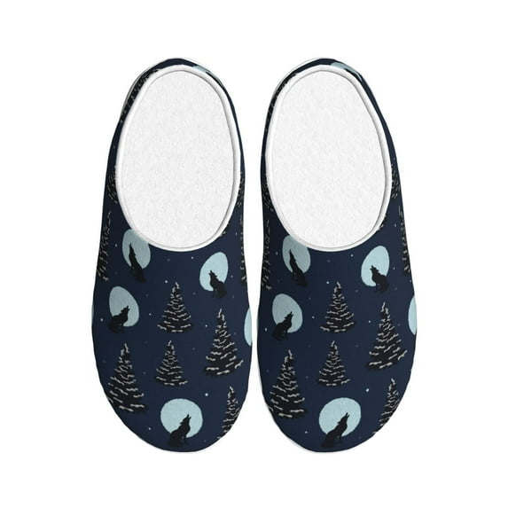 Kdxio Night Forest Wolf Women's Men's Slippers Plush Slip-On House Slipper for Winter Indoor Soft Cushion Non-slip Fluffy Slides Slippers-13