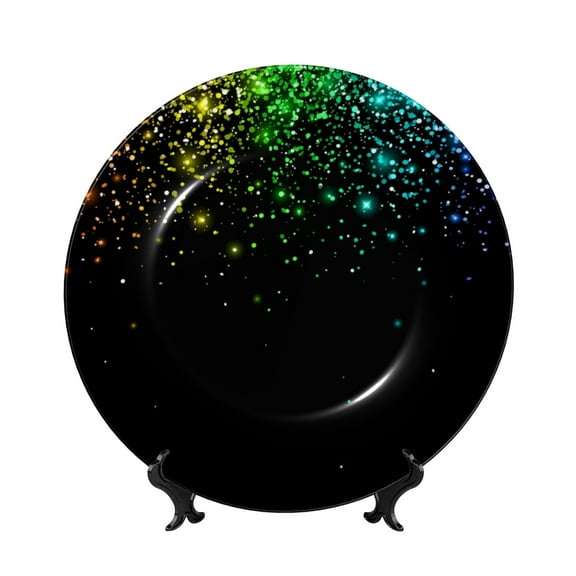 Kdxio Night Rainbow Sparkles Bone China Decorative Plate Ceramic Decorative Plate for Home Office Wall Stand Decorative Plates for Home Bedroom-8in