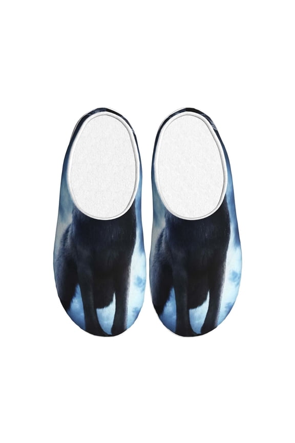 Night Scene of Wolves Women's Men's Slippers Plush Slip-On House Slipper for Winter Indoor Soft Cushion Non-slip Fluffy Slides Slippers-37/38