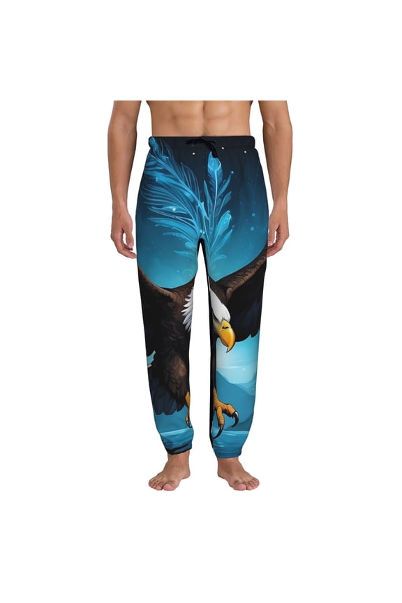 Night Sky Forest Bald Eagle Pattern Joggers,Sweatpants for Men with Pockets-Small