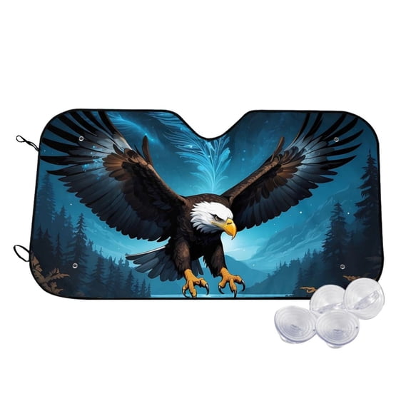 Kdxio Night Sky Forest Bald Eagle Print Windshield Sun Shade,UV Rays and Sun Heat Protection,Sunshade for Car Windshield,Car Shade Front Windshield - Medium