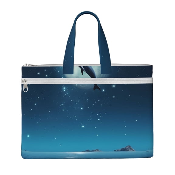 Kdxio Night Sky Moon Dolphin File Tote Document Bag Business Briefcase Bag Document Organizer Tote Briefcase for Letter A4 Files Business Teacher Office Bag