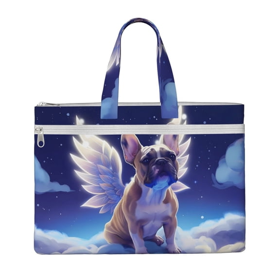 Kdxio Night Sky Winged French Bulldog File Tote Document Bag Business Briefcase Bag Document Organizer Tote Briefcase for Letter A4 Files Business Teacher Office Bag