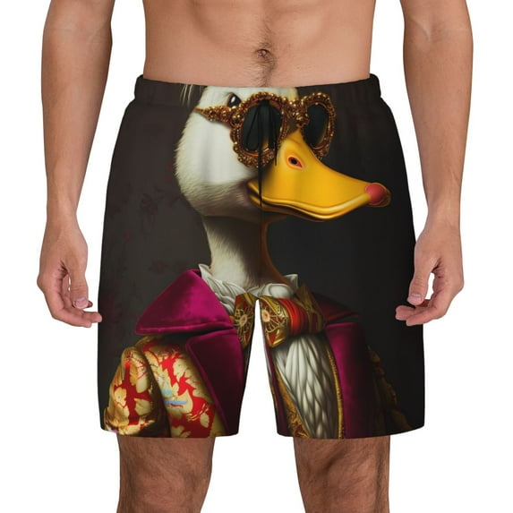 Kdxio Noble Style Duck Print Men's Swim Trunks with Compression Liner 7 Inch Inseam Quick Dry Swim Shorts