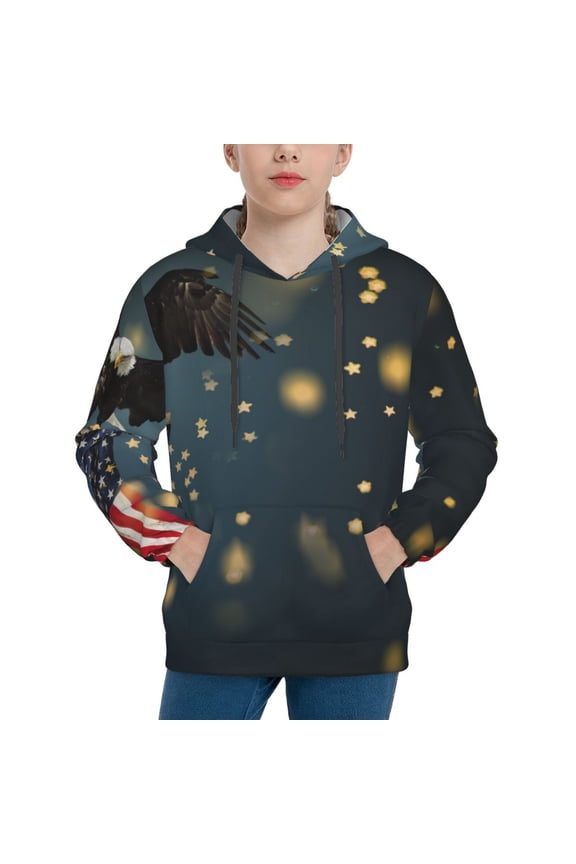 North American Bald Eagle Pattern Boys Athletic Unisex Boys Girls Hoodie with Pocket Sweatshirts-Small