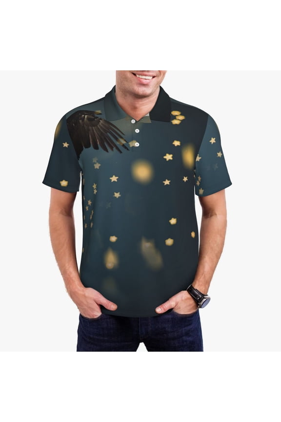 North American Bald Eagle Print Men's Short Sleeve Polo Shirt,Midweight Men's Shirt-4X-Large