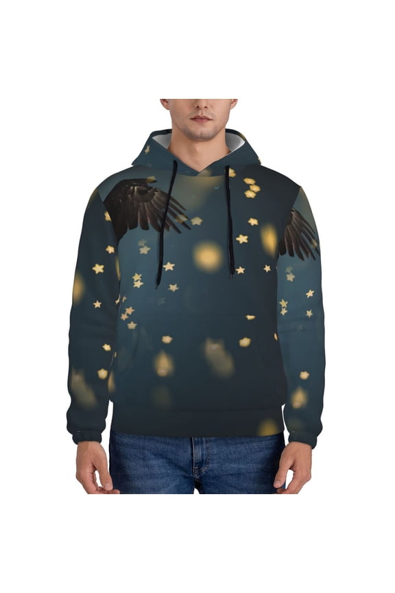 North American Bald Eagle Print Mens Casual Hooded Collar Drawstring Hoodies Pullover Sweatshirts Casual Long Sleeve Shirts-3X-Large