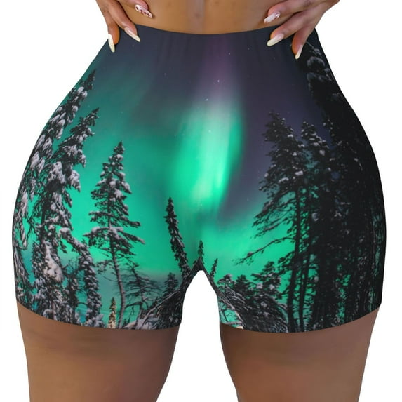 Kdxio Northern Lights 2 Print Workout Shorts for Women Seamless Soft Smooth Gym Yoga Scrunch Active Shorts