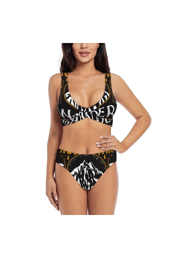 Not All Those Who Wander Are Lost 1 Print Women's 2 Piece High Waisted Wrap Spaghetti Strap Summer Swimsuit Bikini Set-Large