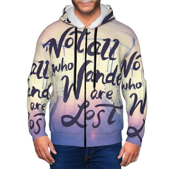 Kdxio Not All Those Who Wander Are Lost Print Men Hoodies Casual Hoodies for Men with Zip Pockets Full Zip Long Sleeve Sweatshirt Sports Hooded Jacket-Small