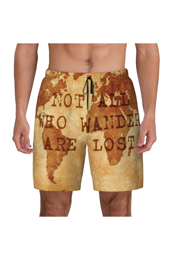 Not All Those Who Wander Are Lost Print Men'S Swim Trunks With Compression Liner 7 Inch Inseam Quick Dry Swim Shorts