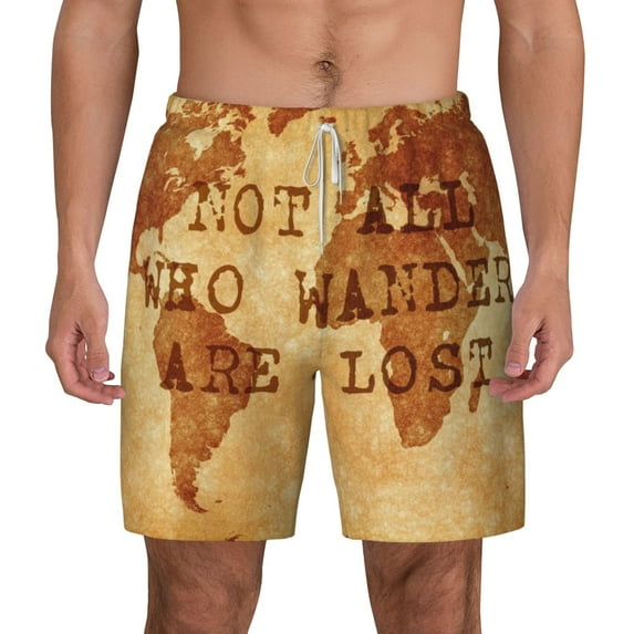 Kdxio Not All Those Who Wander Are Lost Print Men'S Swim Trunks With Compression Liner 7 Inch Inseam Quick Dry Swim Shorts