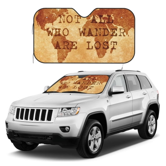 Kdxio Not All Those Who Wander Are Lost Print Windshield Sun Shade, Foldable Sun Blocker for Car,Truck,SUV Automotive Interior Sun Protection,Reflective Shade for Front Windshield(Medium)