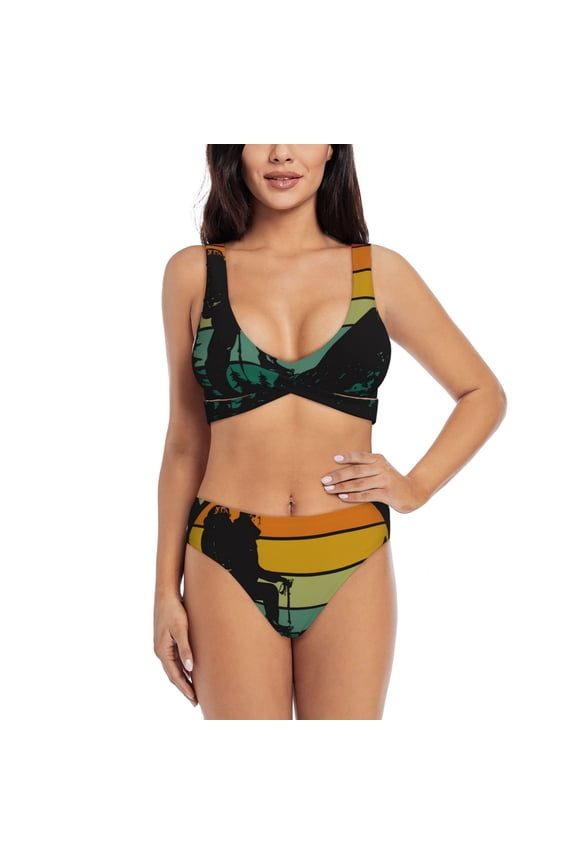 Not All Who Wander Are Lost 1 Print Women's 2 Piece High Waisted Wrap Spaghetti Strap Summer Swimsuit Bikini Set-Medium