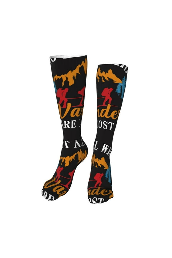 Not All Who Wander Are Lost Hiking Funny Silky Novelty Funky Long Knee High Socks Soft 3D Print Cosplay Crazy Stockings for Men Women