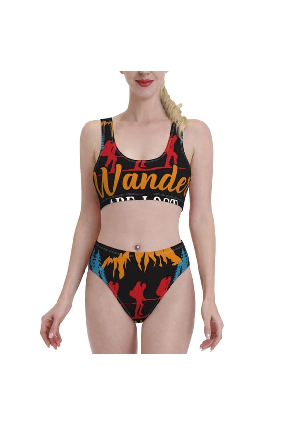 Not All Who Wander Are Lost Hiking for Womens High Waisted Bikini Top Sports Style Two Piece Bathing Suits