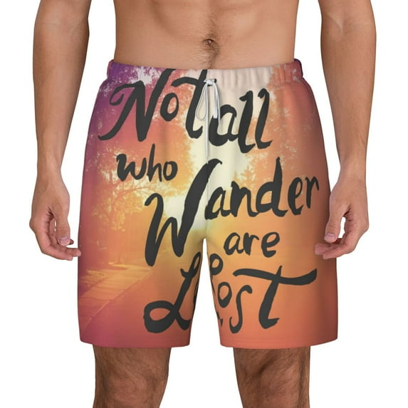 Kdxio Not All Who Wander Are Lost Print Men'S Swim Trunks With Compression Liner 7 Inch Inseam Quick Dry Swim Shorts