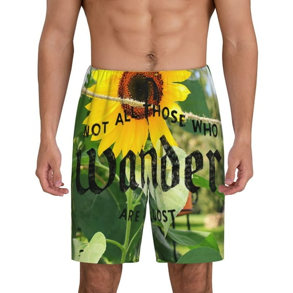 Kdxio Not All Who Wander Are Lost Print Mens Sleep Shorts Bottoms Soft Comfy Pajama Wear Pants with Drawstring Pockets