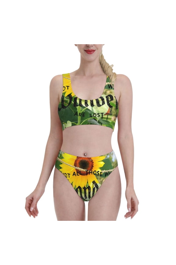 Not All Who Wander Are Lost for Womens High Waisted Bikini Top Sports Style Two Piece Bathing Suits