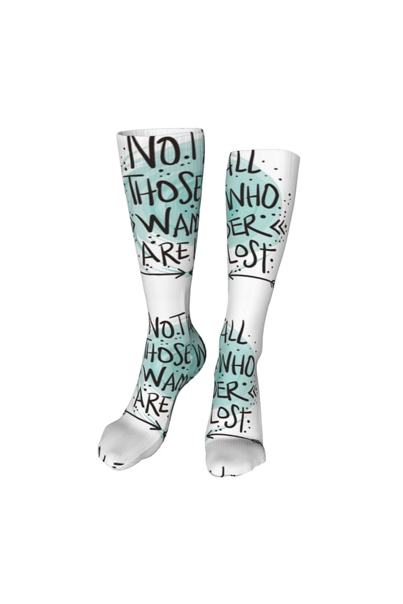 Not All Who Wander Are Lost1 Funny Silky Novelty Funky Long Knee High Socks Soft 3D Print Cosplay Crazy Stockings for Men Women