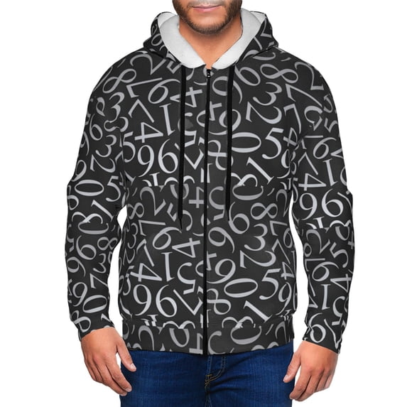 Kdxio Numbers Print Men Hoodies Casual Hoodies for Men with Zip Pockets Full Zip Long Sleeve Sweatshirt Sports Hooded Jacket-Medium