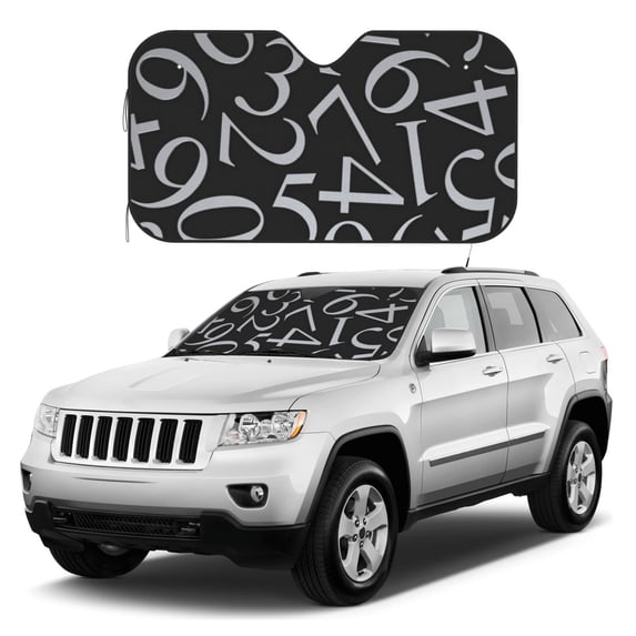 Kdxio Numbers Print Windshield Sun Shade, Foldable Sun Blocker for Car,Truck,SUV Automotive Interior Sun Protection,Reflective Shade for Front Windshield(Medium)