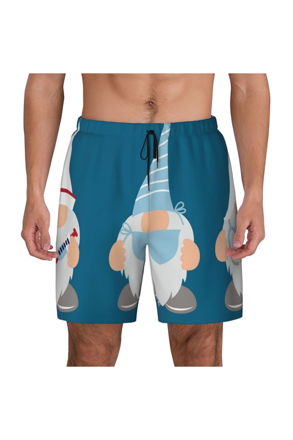 Nurse Doctor Gnomes Print Men's Swim Trunks with Compression Liner 7 Inch Inseam Quick Dry Swim Shorts