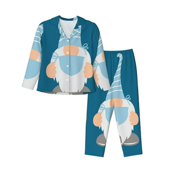 Kdxio Nurse Doctor Gnomes Women's Pajama Sets Long Sleeve Button Down Sleepwear Nightwear Soft Pjs Lounge Sets-Small