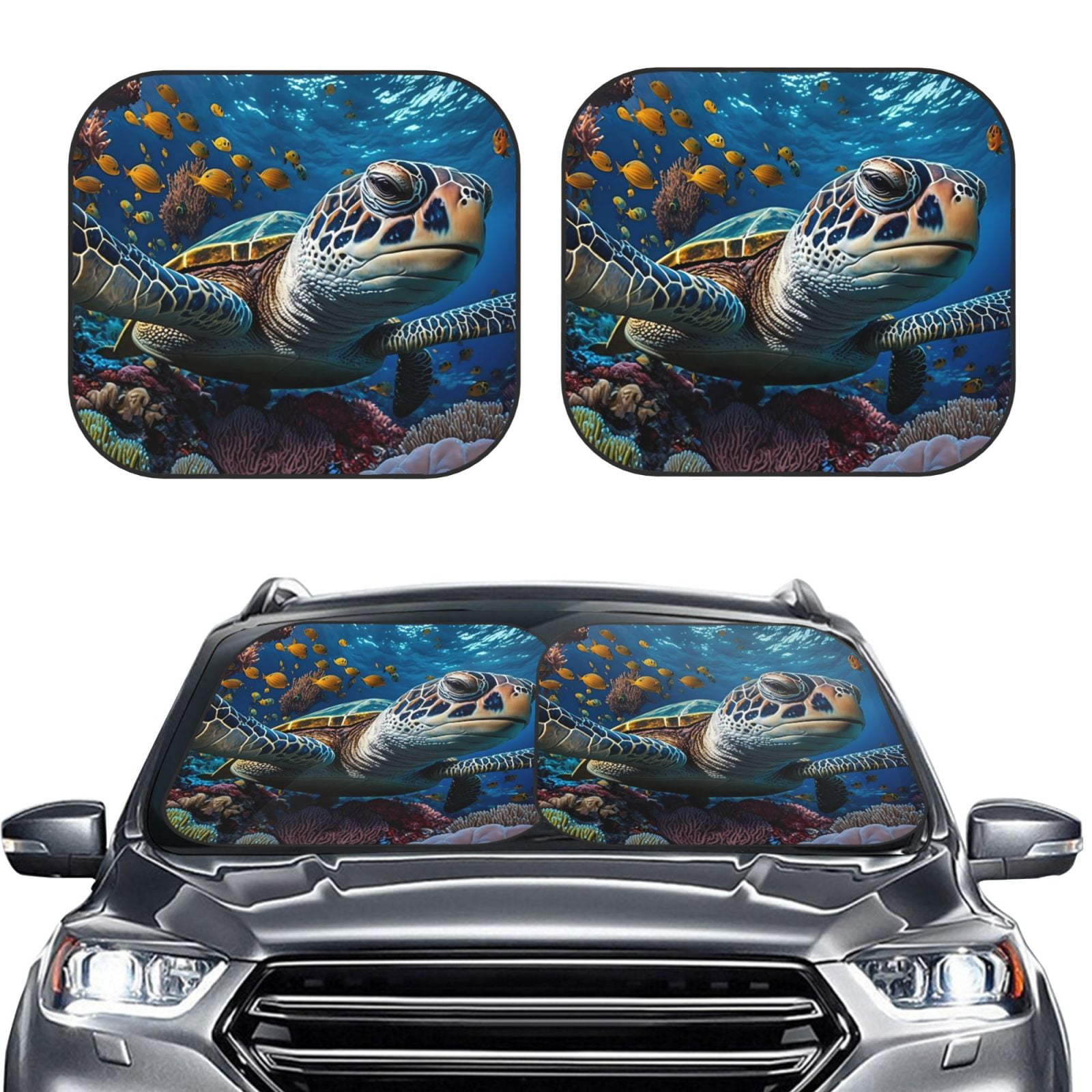 Kdxio Ocean Coral Turtle Print 2-Piece Sun Shade Front Windshield ...