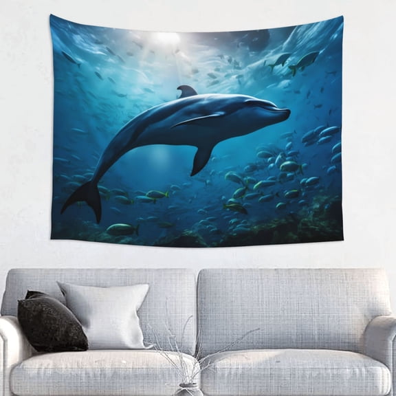 Kdxio Ocean Dolphin Fish School Wall Hanging Tapestries Banner For Bedroom College Dorm Home Living Room Party Decor 29X37 In