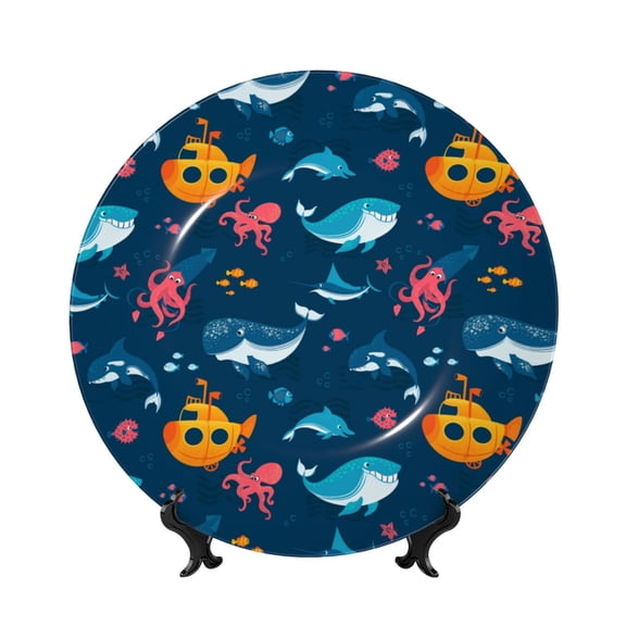 Kdxio Ocean Floor Animals Bone China Decorative Plate Ceramic Decorative Plate for Home Office Wall Stand Decorative Plates for Home Bedroom-7in