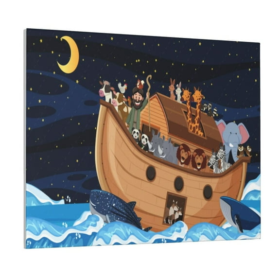 Kdxio Ocean Scene with Noah's Ark Pattern Canvas Wall Art for Living Room Wall Decor for Bedroom Bathroom Modern Framed Canvas Art Prints Ready to Hang,Horizontal