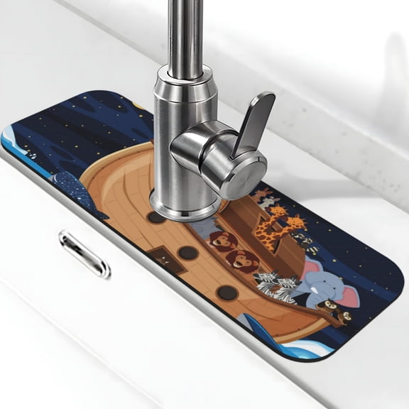 Kdxio Ocean Scene with Noah's Ark Pattern Non-Slip Diatom Mud Faucet Drain Pad,Self Absorbent Mat for Kitchen Sink for Variety Kitchen & Bathroom Countertops