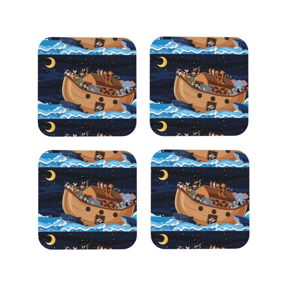 Kdxio Ocean Scene With Noah'S Ark Funny Coasters,4 Pcs Leather Coasters,Housewarming Gifts,Protect Furniture From Water Marks Scratch And Damage