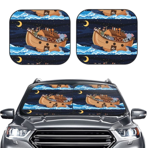 Kdxio Ocean Scene With Noah'S Ark Print 2-Piece Sun Shade Front Windshield - Foldable Car Front Window Sunshades For Most Sedans Suv Truck