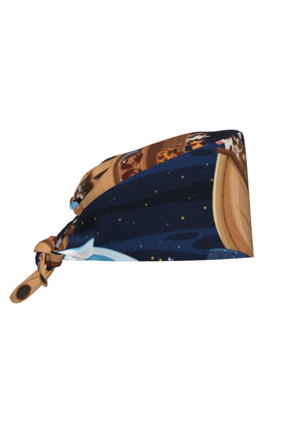 Ocean Scene with Noah's Ark Pattern Turban Hat for Women Men Comfortable Adjustable Cleaning Working Cap with Sweatband