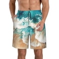 thumbnail image 1 of Kdxio Ocean Wave Crash Pattern Mens Casual Shorts - Drawstring Summer Beach Sports Shorts for Men, 1 of 5