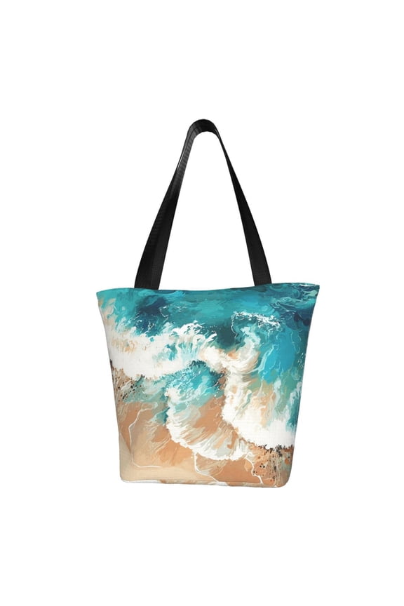Ocean Wave Crash Women Reusable Grocery Bags Foldable Ripstop,Reusable Shopping Bags for Shopping,Gym,Gift