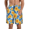 thumbnail image 1 of Kdxio Ocean Wave Sunflower Pattern Mens Casual Shorts - Drawstring Summer Beach Sports Shorts for Men, 1 of 5