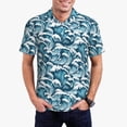 thumbnail image 1 of Kdxio Ocean Waves Print Men's Short Sleeve Polo Shirt,Midweight Men's Shirt-Medium, 1 of 5