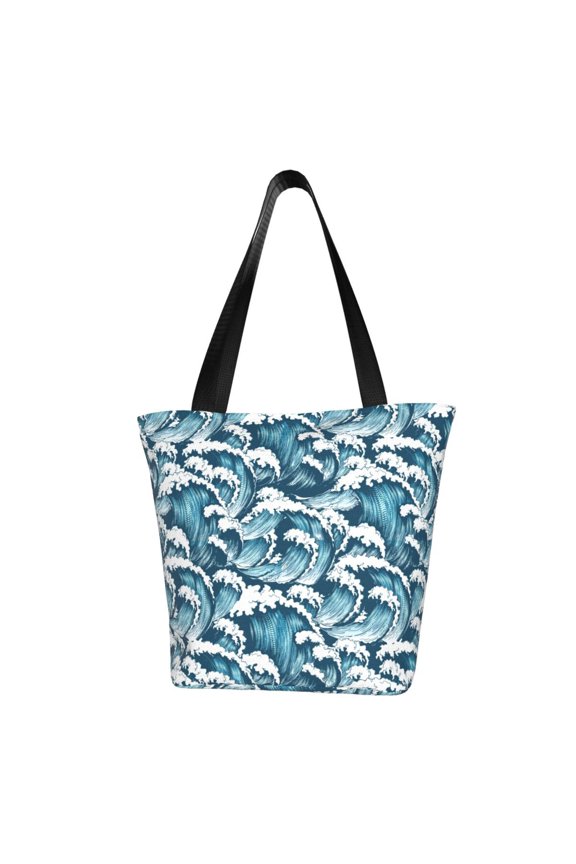 Ocean Waves Women Reusable Grocery Bags Foldable Ripstop,Reusable Shopping Bags for Shopping,Gym,Gift
