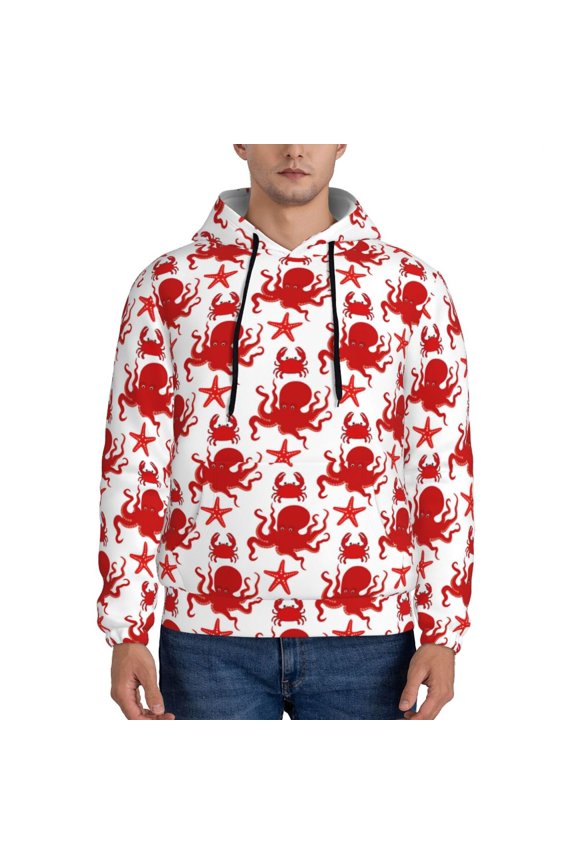 Octopus Print Mens Casual Hooded Collar Drawstring Hoodies Pullover Sweatshirts Casual Long Sleeve Shirts-Medium